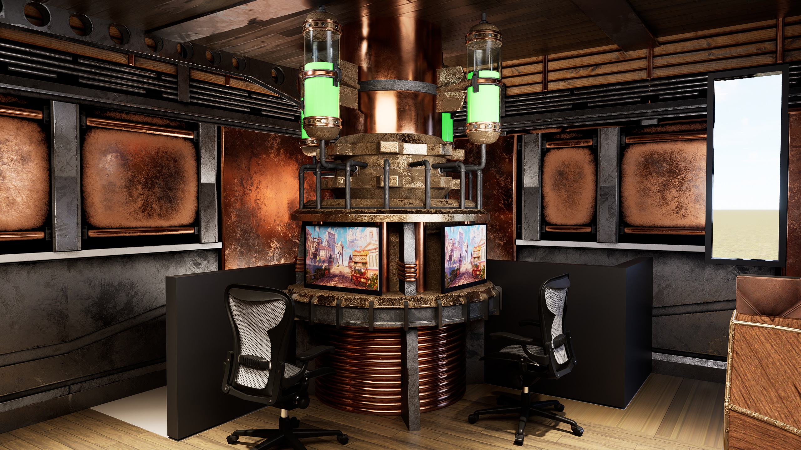 Steampunk Game room PC game station